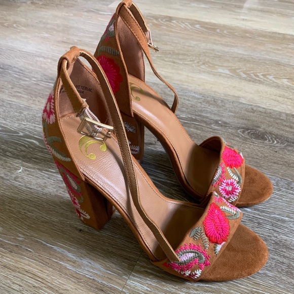 Shoes - Suede Floral Heels